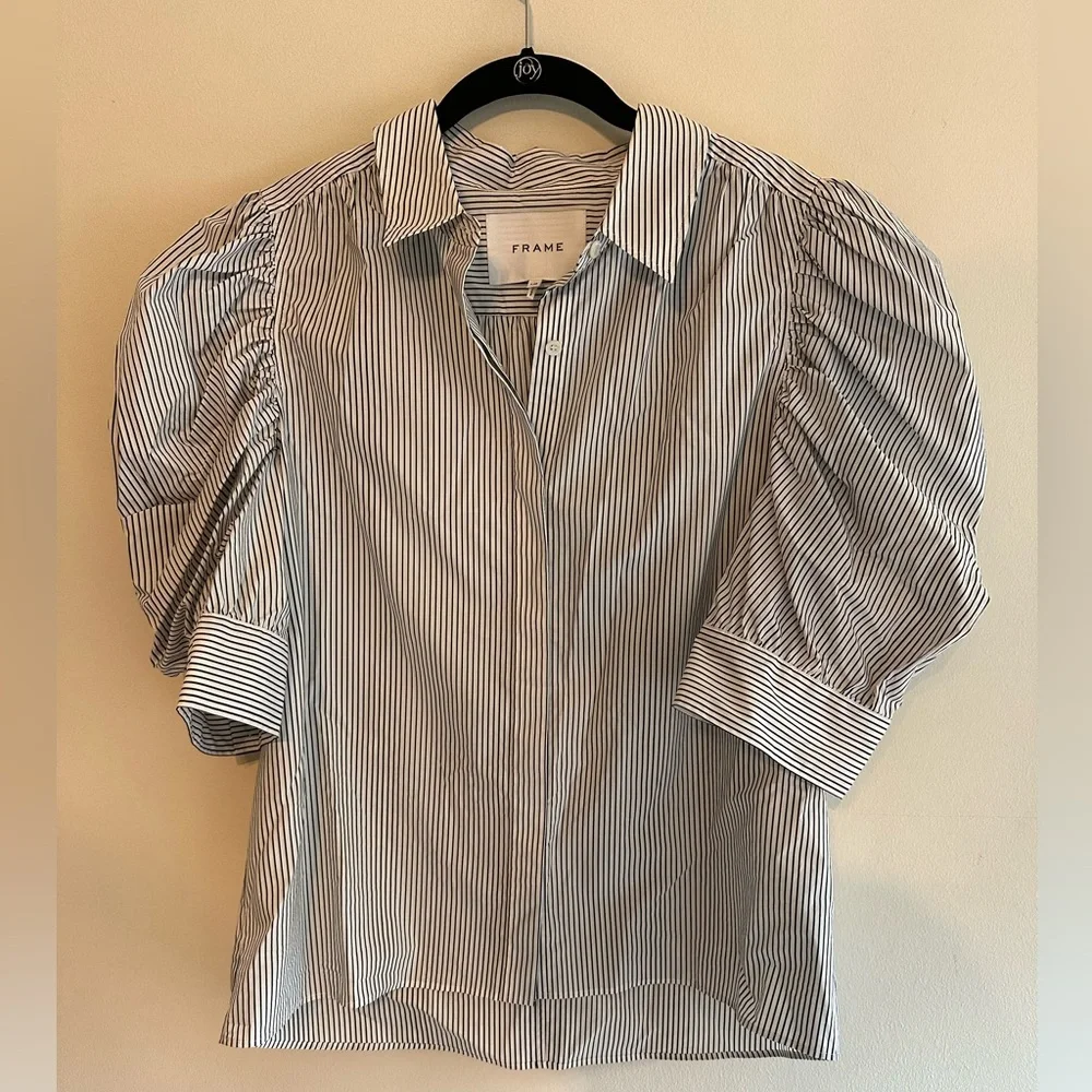 Frame Denim Black and White Striped Button Down Shirt - Picture 2 of 4